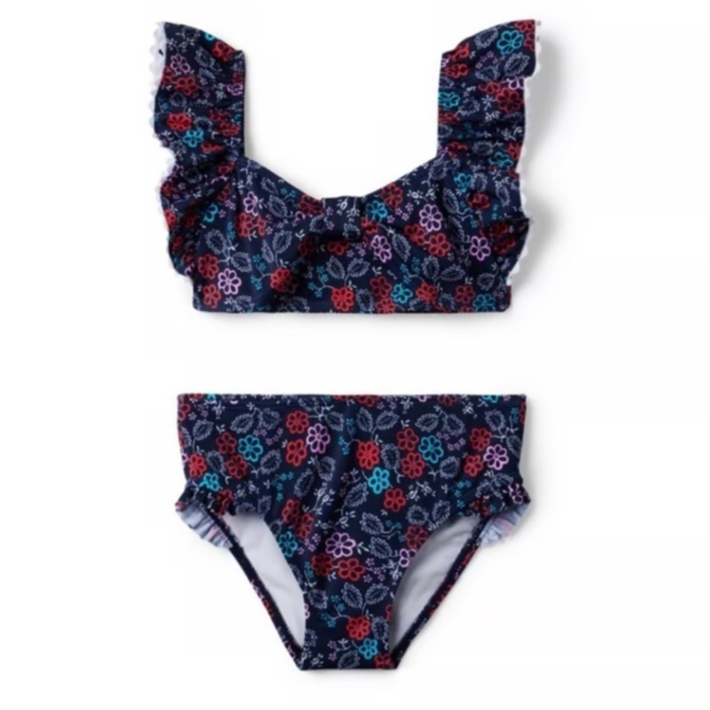 Janie and Jack Floral Kids Bikini - Navy and Multicolor